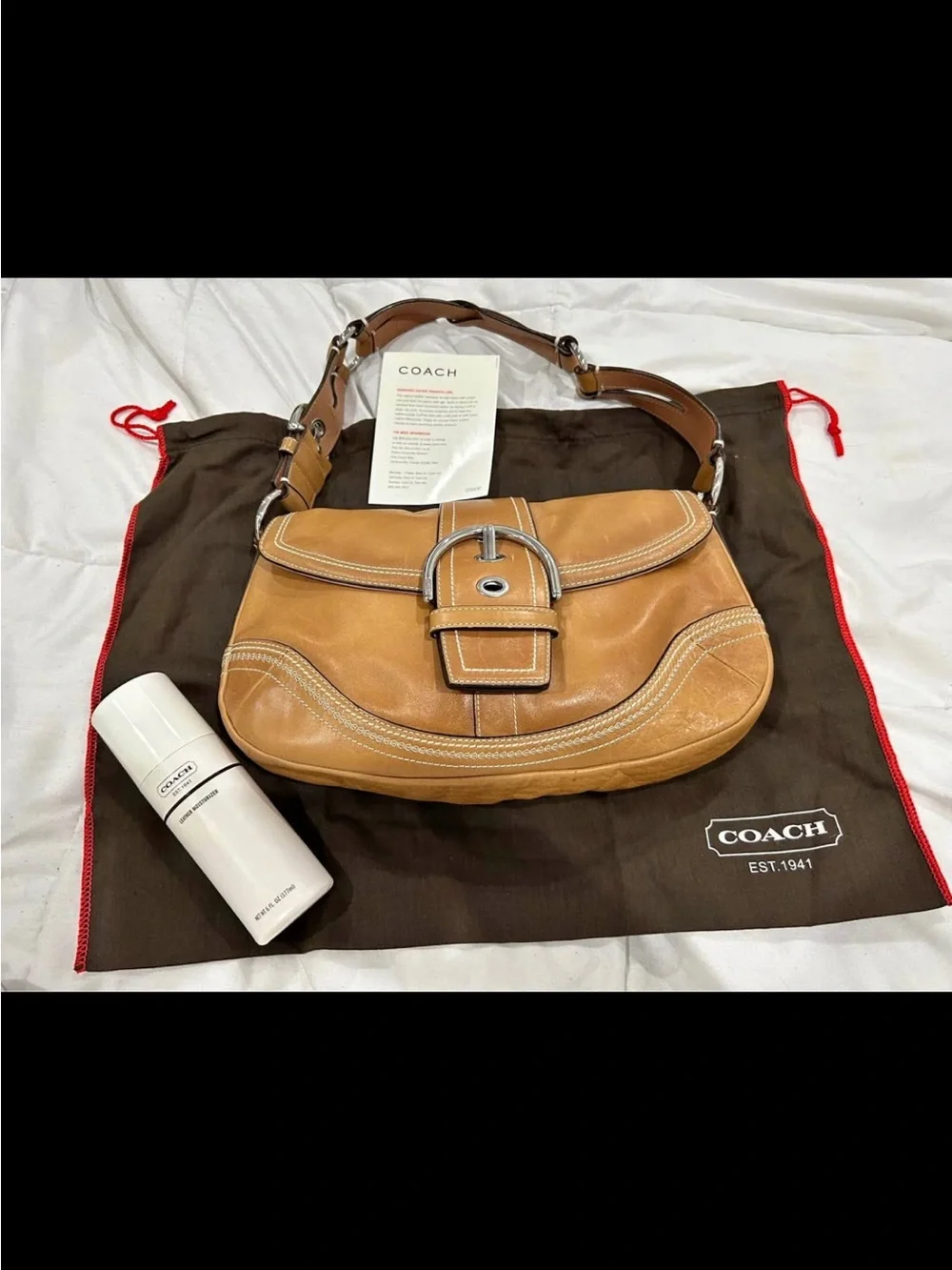 Coach SoHo Tan Leather Hobo with Silver Buckle Accents Y2K
